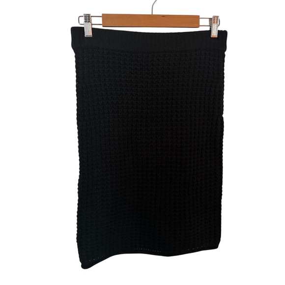 POL Chunky Open Knit Skirt Black Knee Length Pull On Boho Cottage Size Medium - Picture 2 of 6